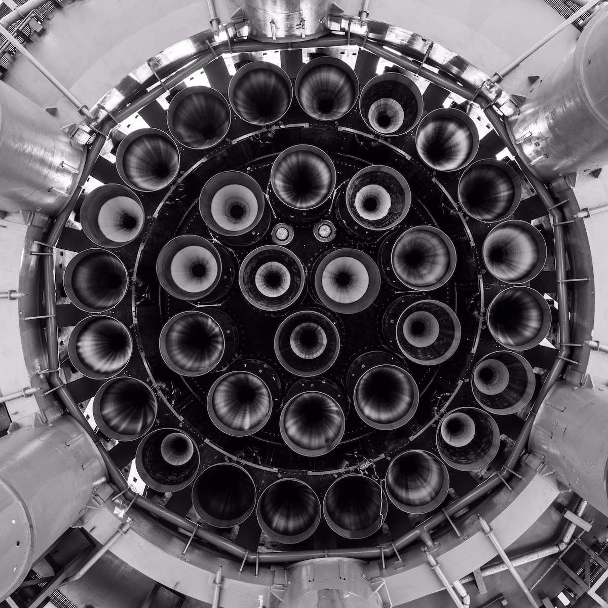 Precision-engineered rocket engines viewed from above - symbolizing technical excellence and power